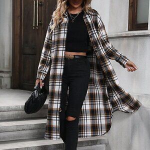 Multicolor Preppy Womens Plaid Print Drop Shoulder Coat